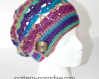 Crochet Pattern Hat Beanie Slouchy Hat Autumn Sunset PDF 17-294