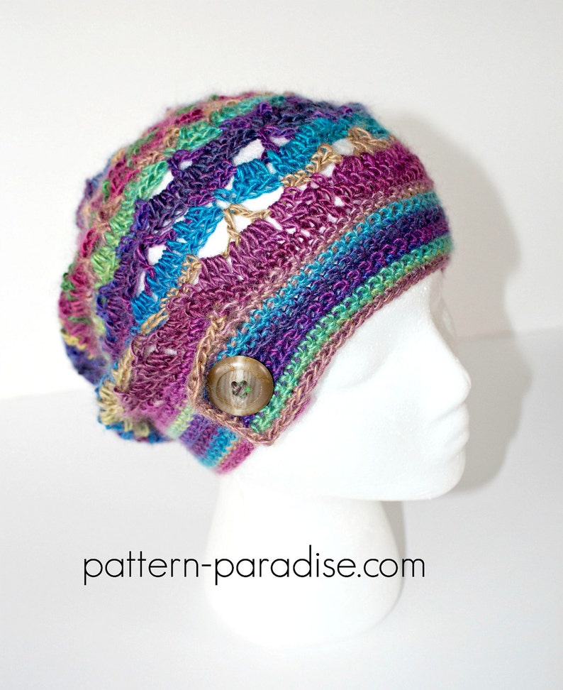 Crochet Pattern Hat Beanie Slouchy Hat Autumn Sunset PDF 17-294 image 1