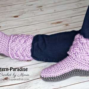 Crochet Pattern for Celtic Weave Slippers, House Slippers for Men, House Slippers for Women, Crocheted Slippers, Crocheted Shoes, Socks image 4