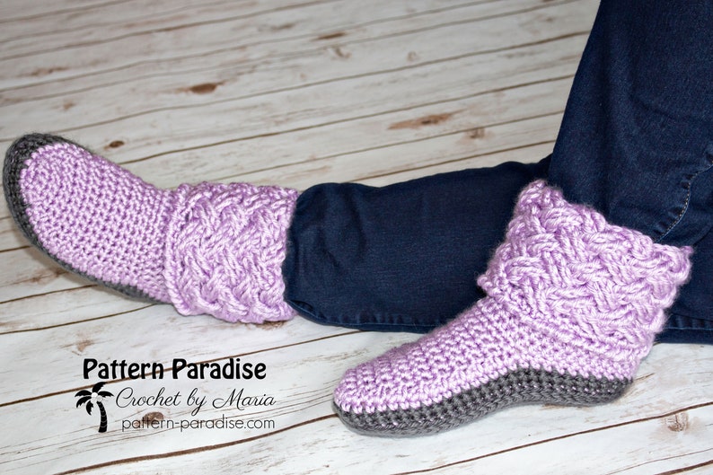 Crochet Pattern for Celtic Weave Slippers, House Slippers for Men, House Slippers for Women, Crocheted Slippers, Crocheted Shoes, Socks image 4