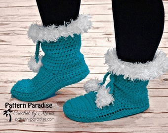 Crochet Pattern for Santa Slippers, House Slippers for Men, House Slippers for Women, Crocheted Slippers, Crocheted Shoes, Socks