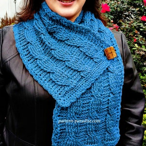 Crochet Pattern for Cable Scarf with Button, Shawl Wrap, PDF 12-068 INSTANT DOWNLOAD