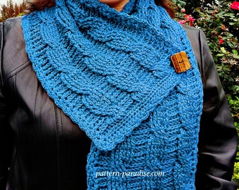 Crochet Pattern for Cable Scarf with Button, Shawl Wrap, PDF 12-068 INSTANT DOWNLOAD