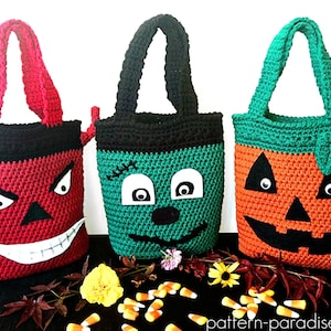 Halloween Trick or Treat Candy Bags, Crochet Pattern PDF 12-047 INSTANT DOWNLOAD