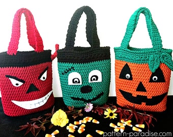 Halloween Trick or Treat Candy Bags, Crochet Pattern PDF 12-047 INSTANT DOWNLOAD