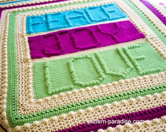 Crochet Pattern Afghan Throw Blanket Peace Joy Love  PDF 16-238 INSTANT DOWNLOAD