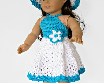 Crochet Pattern for Doll Halter Dress, Hat and Sandals, PDF 17-310