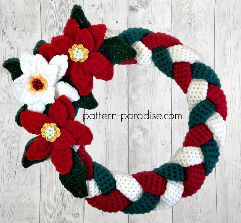 Crochet Pattern for Christmas Wreath Braided Wall Hanging image 0