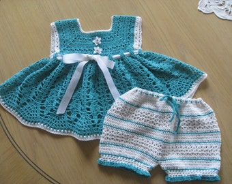 Crochet Pattern for Dress Bloomers Set, Sunsuit Playsuit for Baby Girl with Bloomers, PDF 12-022 INSTANT DOWNLOAD