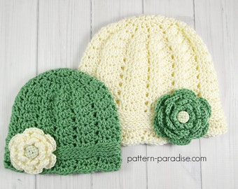 Crochet Pattern for Cloche Hat Beanie, Charmed for Mommy and Me, Child to Adult PDF 16-B