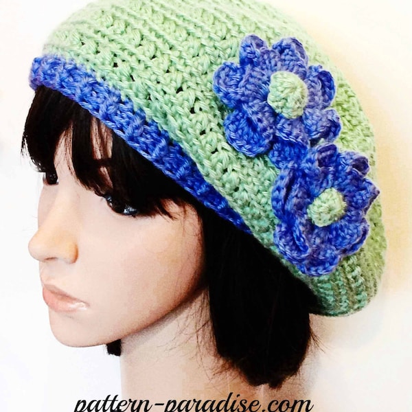 Crochet Pattern Slouchy Tam Hat, Calendula Flower adult, PDF 12-102 INSTANT DOWNLOAD