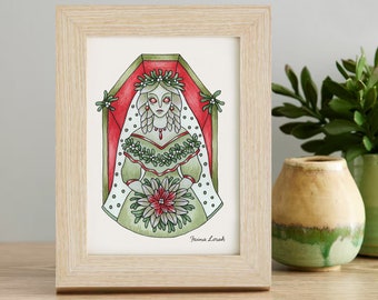 Mistletoe Bride Watercolor Painting - Framed and Gift Wrapped - Paperback Book Included - Perfect Holiday Gift