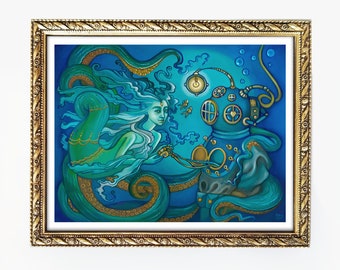 Waters Cannot Quench -  11x14 Oil Painting Print - Water Nymph Art Print - Mermaid Decor