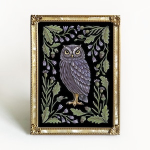 Owl Folk Art Print - Original Watercolor Painting Giclée - Traditional Handmade Slavic Floral Wall Decor