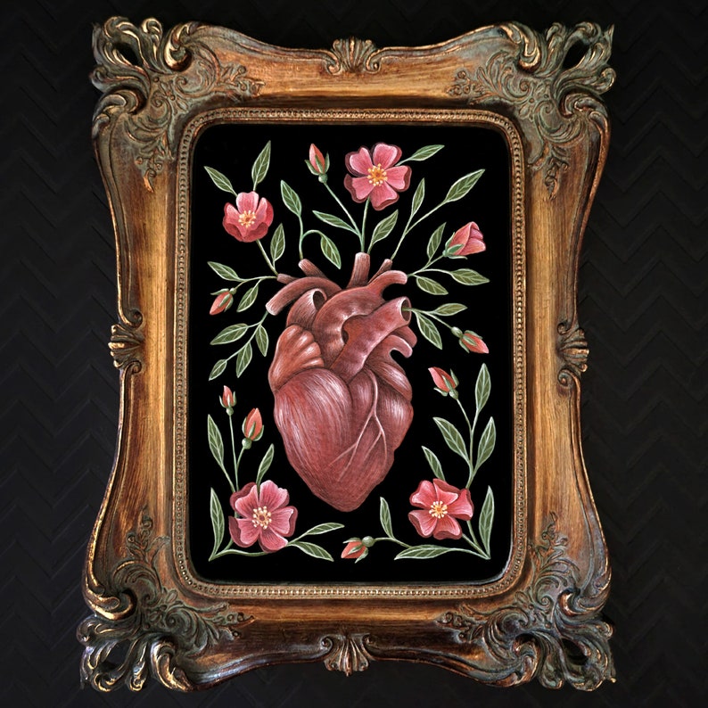 Anatomical Heart Art Print Watercolor Painting Print Anatomical Heart Gift Wild Roses image 6
