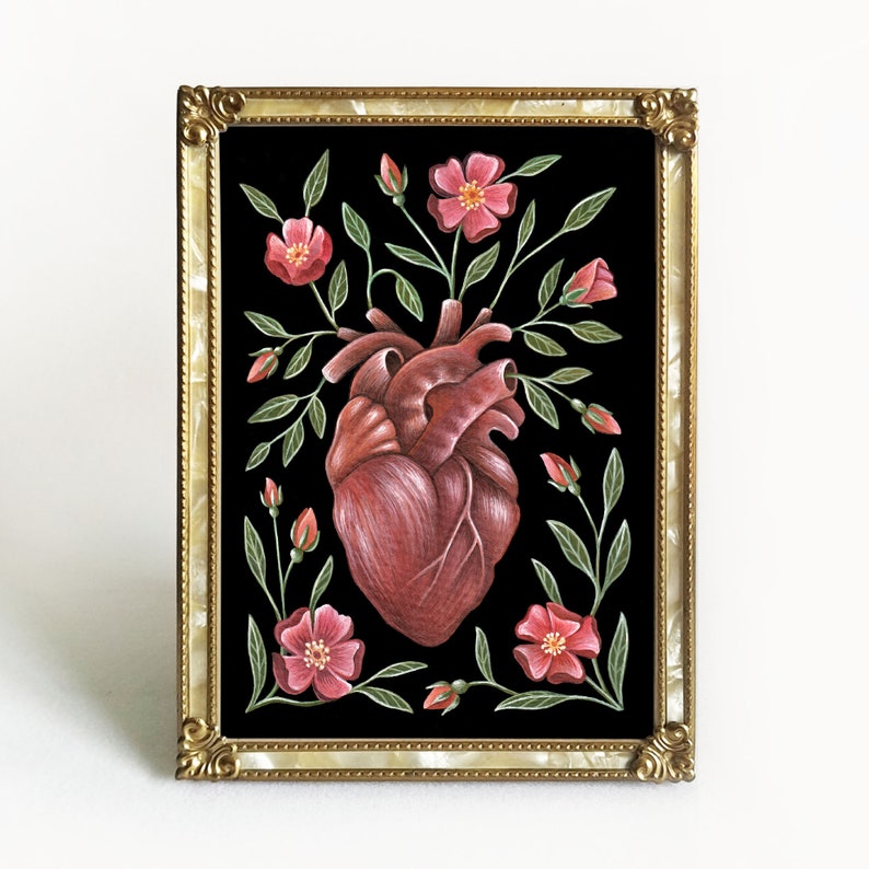 Anatomical Heart Art Print Watercolor Painting Print Anatomical Heart Gift Wild Roses image 3