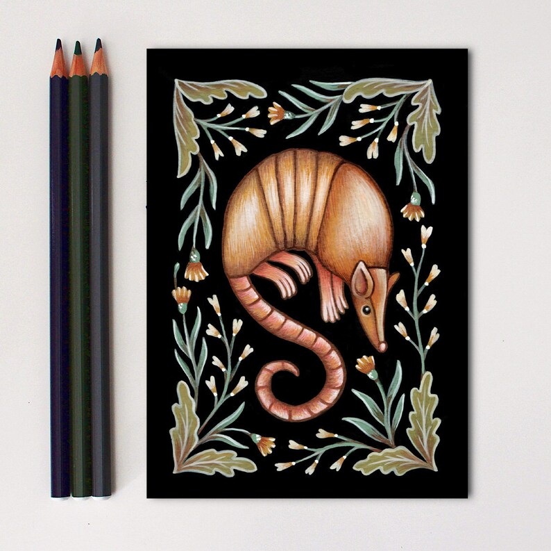 Armadillo Art Print Watercolor Painting Print Armadillo Decor Armadillo Folk Art Armadillo Gift image 5