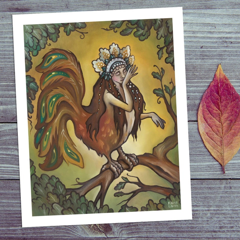 Alkonost Art Print 8x10 Oil Painting Print Slavic Folklore Decor Pagan Fairy Tale Art image 2