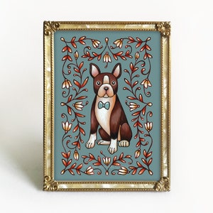 Boston Terrier Art Print 5x7 Watercolor Painting Print Boston Terrier Folk Art image 4