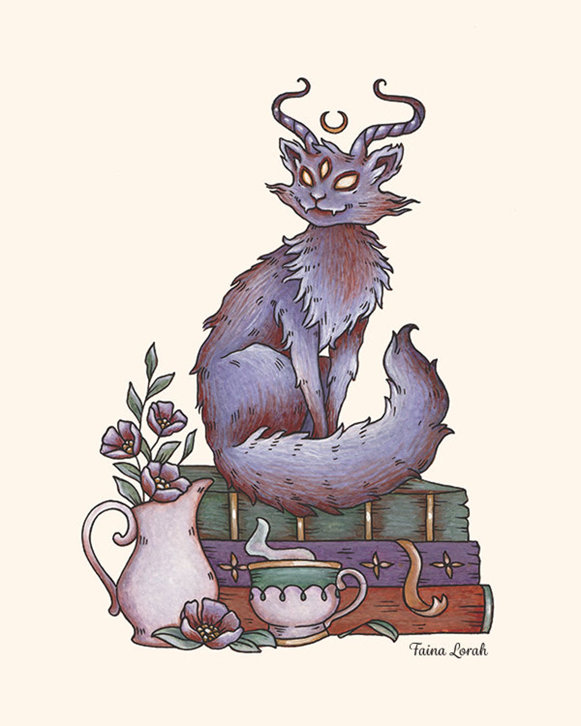 Witchy Cat Art Print 8x10 Watercolor Painting Print Witch Etsy