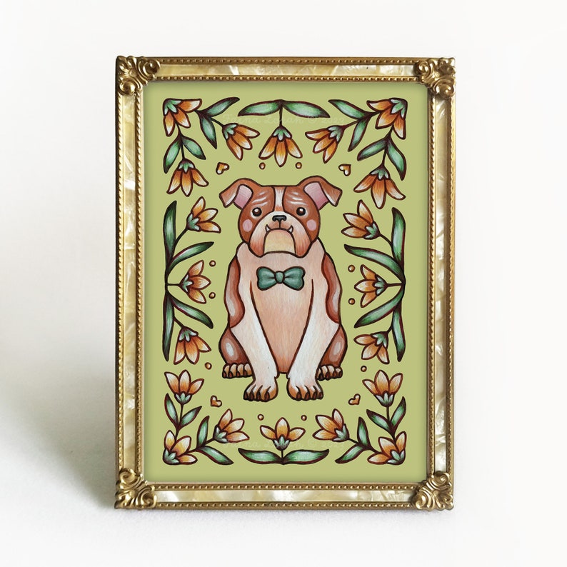 Bulldog Art Print 5x7 Watercolor Painting Print Bulldog Folk Art image 4