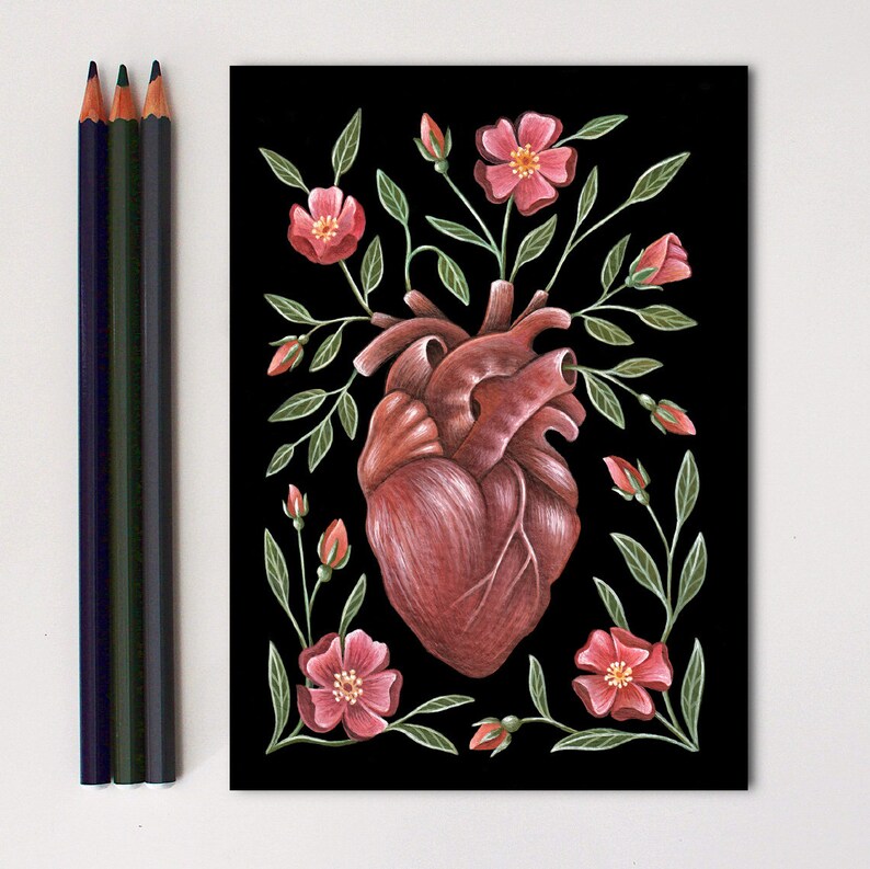 Anatomical Heart Art Print Watercolor Painting Print Anatomical Heart Gift Wild Roses image 5