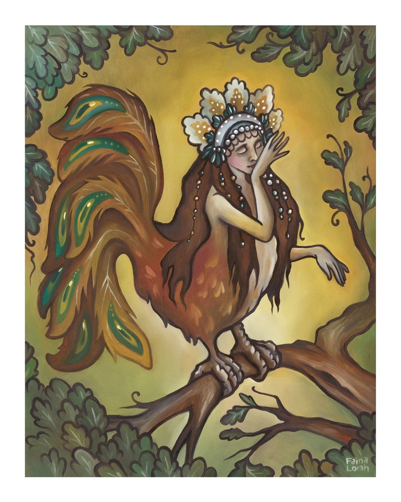 Alkonost Art Print 8x10 Oil Painting Print Slavic Folklore Decor Pagan Fairy Tale Art image 4