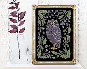 Magical Owl Print - Watercolor Painting Print - Night Owl Decor - Owl Folk Art - Owl Gift