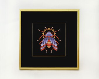 Assassin Bug Watercolor Painting - Framed and Gift Wrapped - Insecta Obscura Deck Included