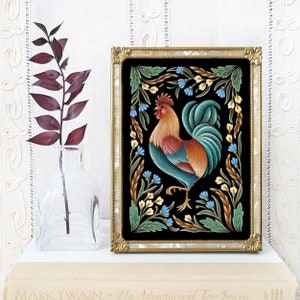 Rooster Art Print - Watercolor Painting Print - Rooster Decor - Rooster Folk Art