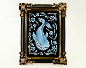 Wondrous Whale Watercolor Painting - Framed and Gift Wrapped - Wild Whiskers Deck Included