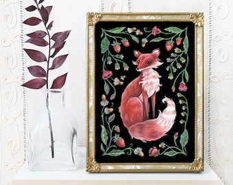 Fancy Fox Art Print - Watercolor Painting Print - Rustic Fox Decor - Fox Folk Art - Fox Gift