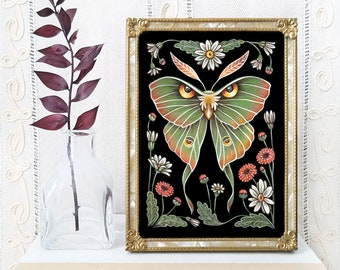 Luna Moth Art Print - Watercolor Painting Print - Luna Moth Decor - Luna Moth Folk Art