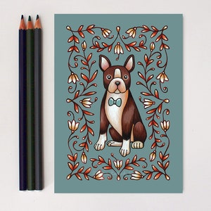 Boston Terrier Art Print 5x7 Watercolor Painting Print Boston Terrier Folk Art image 5