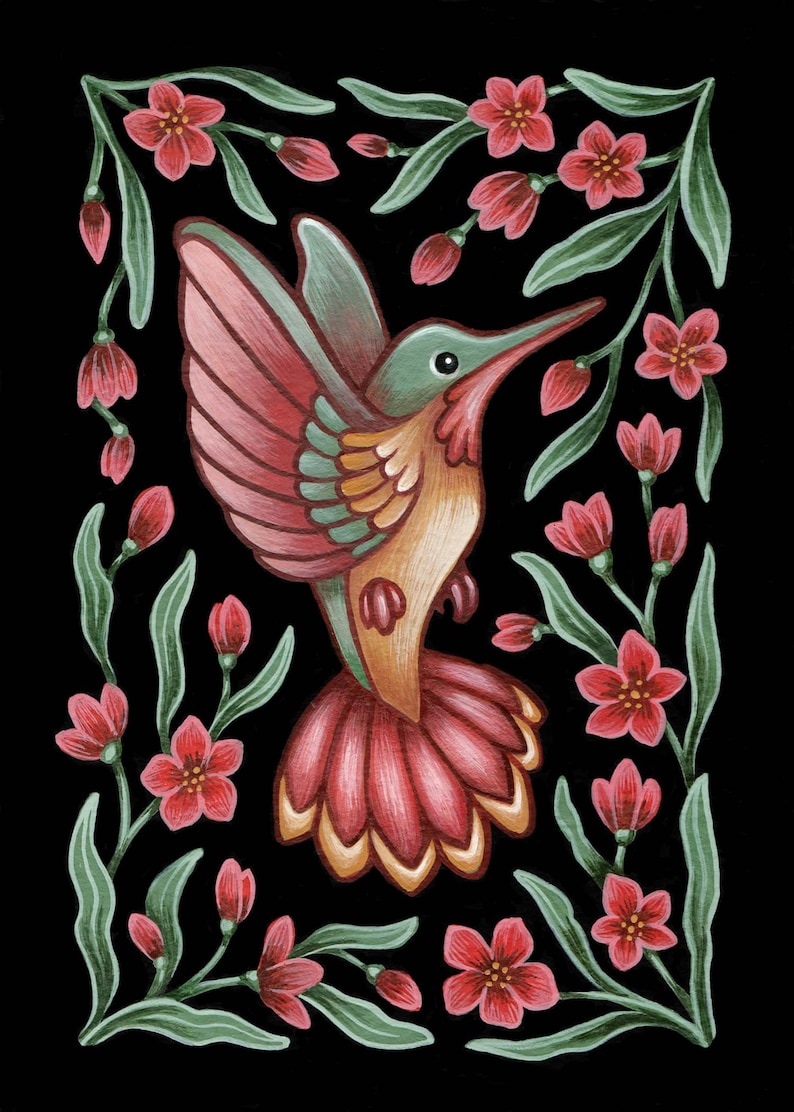 Hummingbird Art Print Watercolor Painting Print Hummingbird Decor Hummingbird Folk Art Hummingbird Gift image 4