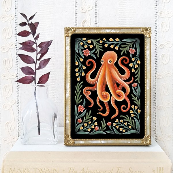 Octopus Art Print - Watercolor Painting Print - Nautical Decor - Octopus Folk Art - Octopus Gift