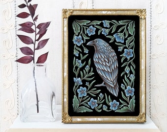 Midnight Raven Art Print - Watercolor Painting Print - Raven Decor Gift