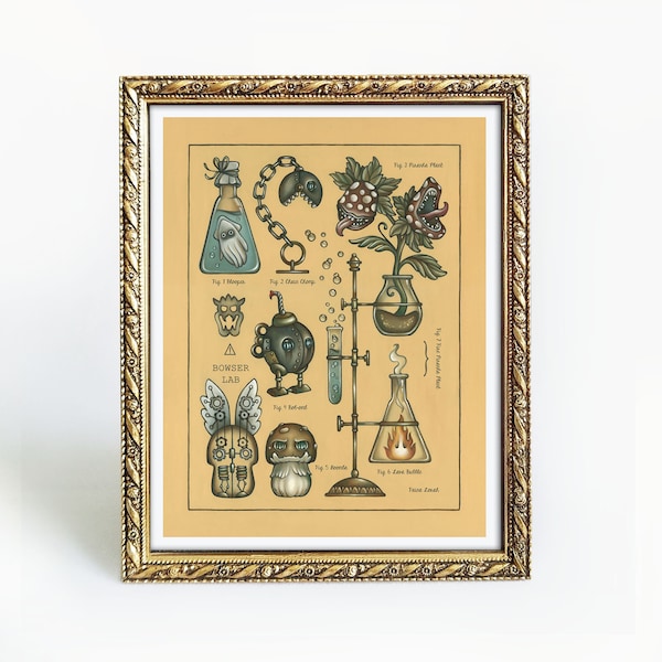 Bowser Lab - 11x14 Oil Painting Print - Vintage Style Mario Art - Super Mario Art Print