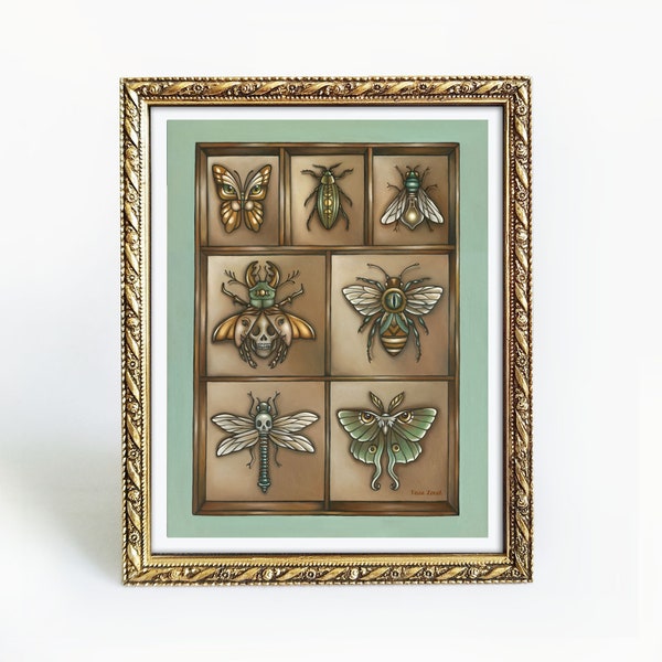 Insecta - 11x14 Oil Painting Print - Insect Collection - Natural History - Bugs Art Print