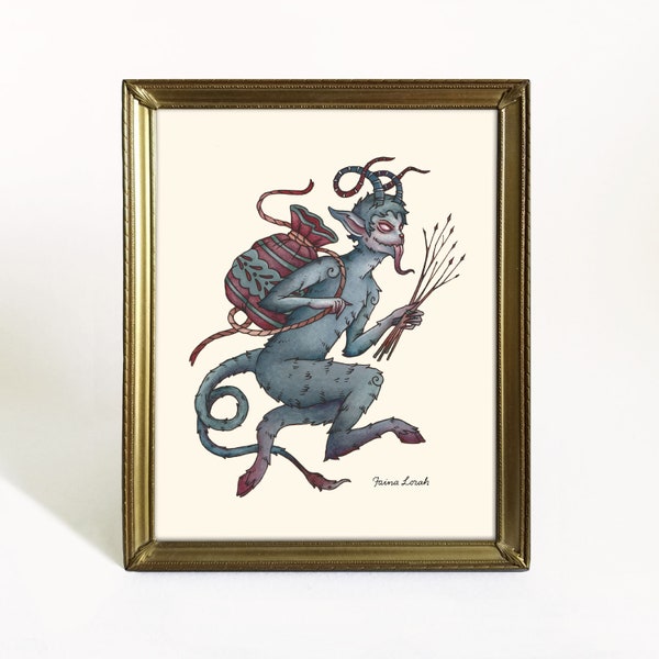 Krampus Art Print - 8x10 Watercolor Painting Print - Witchy Wolf Art - Wolf House Decor