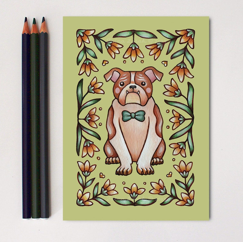 Bulldog Art Print 5x7 Watercolor Painting Print Bulldog Folk Art image 5