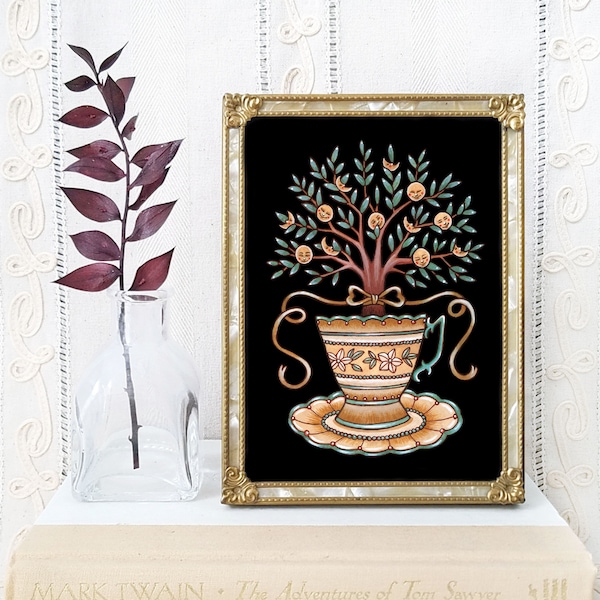 Tree of Life Art Print - Watercolor Painting Print - Witchy Tree of Life  - Gothic Victorian - Vintage Teacup Art