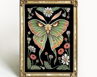 Luna Motte Folk Art Print - Original Aquarell Malerei Giclée - Traditionelle handgemachte slawische Blumenwanddekoration
