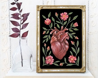 Anatomical Heart Art Print - Watercolor Painting Print - Anatomical Heart Gift - Wild Roses