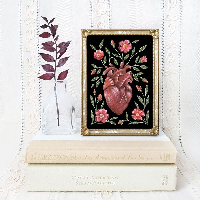 Anatomical Heart Art Print Watercolor Painting Print Anatomical Heart Gift Wild Roses image 2