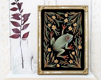Frog Art Print - Watercolor Painting Print - Frog Decor - Frog Folk Art - Frog Gift