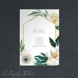 Moderne florale geometrische Hochzeitseinladung, Infokarte, digitale oder gedruckte Infokarte, gedruckte Einlage, Website-Karte, Aquarell H010