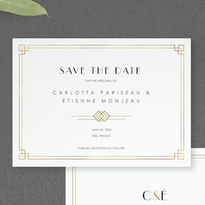 Glitterliner, Art-Deco-Save the Date, sparen unsere Datum, Gatsby Hochzeit, Hochzeit STD, retten das Datum speichern benutzerdefinierte Datum, Carlotta