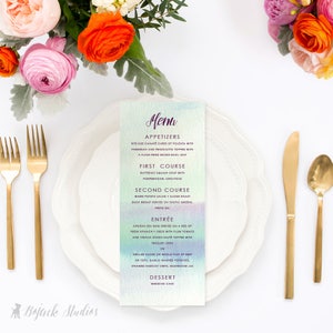 HUE COVE Watercolor Wedding Menus - Menu weselne drukowane na zamówienie, menu weselne do wydrukowania, akwarelowe menu kolacyjne, menu lunchowe