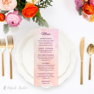 HUE ROSE Aquarel Trouwmenu's - Aangepast bedrukt trouwmenu, Afdrukbaar trouwmenu, Aquarel Dinermenu, Lunchmenu